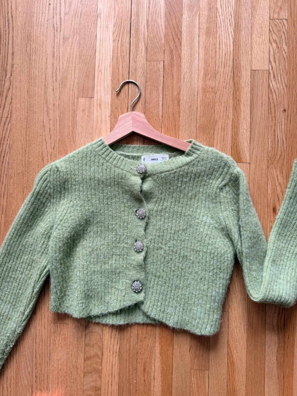 Mango Light Green Cropped Button Ribbed Cardigan - Picture 5 of 5